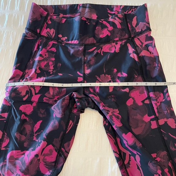 LOLE Burst Ankle Leggings Side Pocket Pink Black Abstract Floral Pattern Gym - Picture 12 of 14